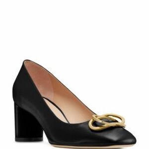 Stuart Weitzman Black Flats with Gold Buckle